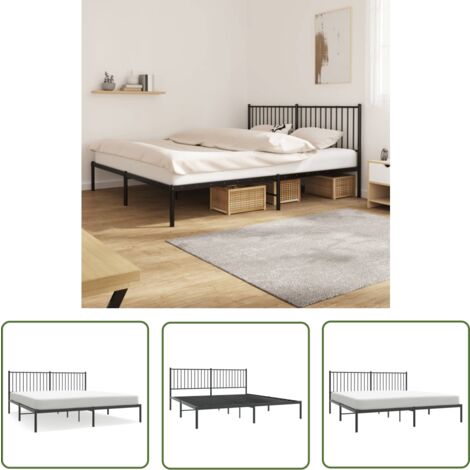 The Living Store Bettgestell mit Kopfteil Metall Schwarz 180x200 cm - Metallbettfundament - Doppelbett - Boxspringrahmen - Schwarzes Bettgestell - Stabiles Bettgestell