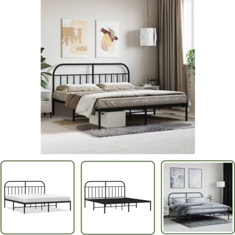 The Living Store Bettgestell mit Kopfteil Metall Schwarz 180x200 cm - Metallbettfundament - Doppelbett - Schwarzes Bettgestell - Boxspringrahmen - Bettrahmen Schwarz