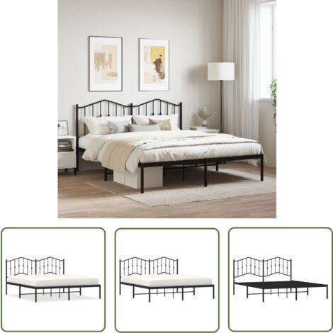 The Living Store Bettgestell mit Kopfteil Metall Schwarz 180x200 cm - Metallbettfundament - Doppelbett - Schwarzes Bettgestell - Boxspringrahmen - Bettrahmen Schwarz