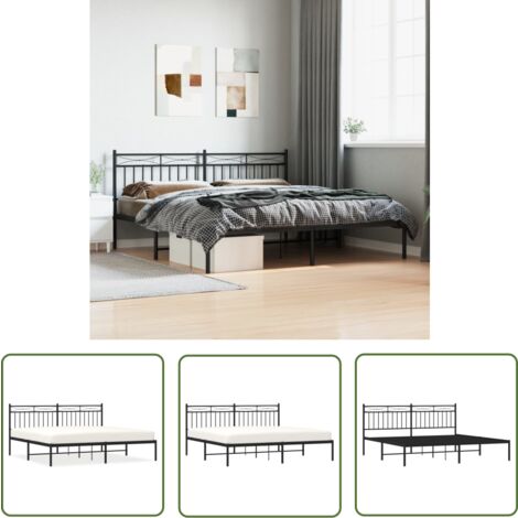 The Living Store Bettgestell mit Kopfteil Metall Schwarz 180x200 cm - Metallbettfundament - Doppelbettgestell - Boxspringrahmen - Schwarzes Bettgestell - Bettgestell Mit Kopfteil