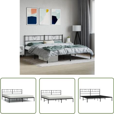 The Living Store Bettgestell mit Kopfteil Metall Schwarz 180x200 cm - Metallbettfundament - Schwarzes Bettgestell - Boxspringrahmen - Doppelbett - Bettrahmen