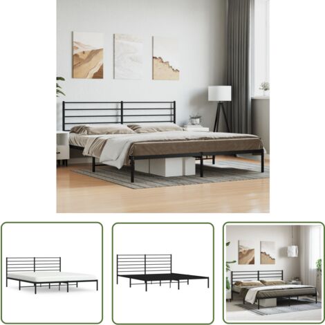 The Living Store Bettgestell mit Kopfteil Metall Schwarz 200x200 cm - Metallbettfundament - Doppelbett - Boxspringrahmen - Schwarzes Bettgestell - Bettrahmen Schwarz