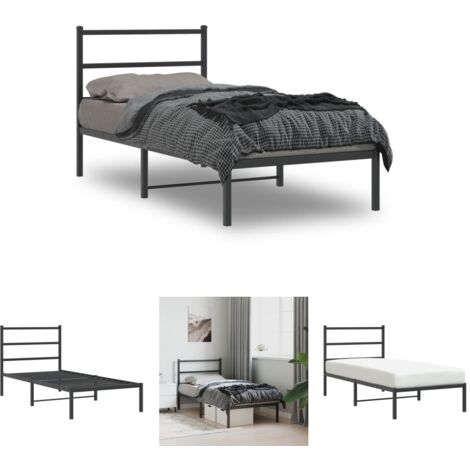 The Living Store Bettgestell mit Kopfteil Metall Schwarz 90x200 cm -  Betten & Bettgestelle