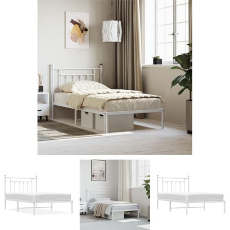 The Living Store Bettgestell mit Kopfteil Metall Weiß 100x190 cm - Betten & Bettgestelle