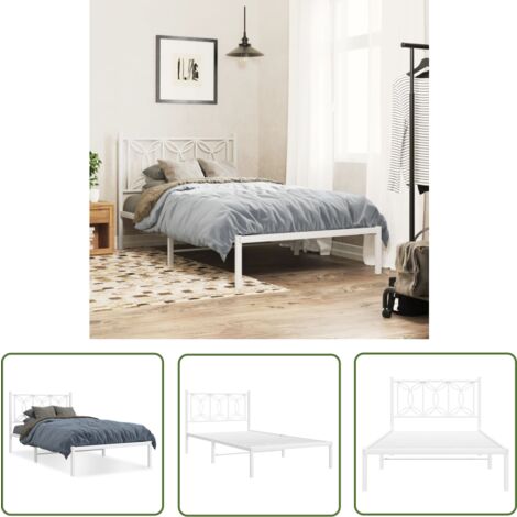 The Living Store Bettgestell mit Kopfteil Metall Weiß 100x200 cm - Metallbettfundament - Bettrahmen Weiß - Doppelbettgestell - Boxspringrahmen - Singlebett