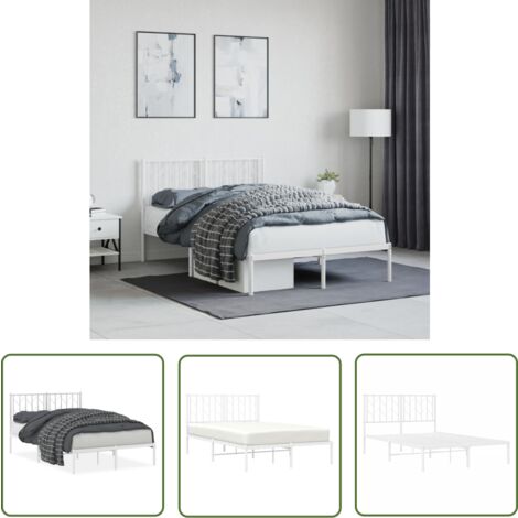 The Living Store Bettgestell mit Kopfteil Metall Weiß 120x190 cm - Metallbett - Doppelbett - Weißes Bett - Boxspringbetten - Bettgestell