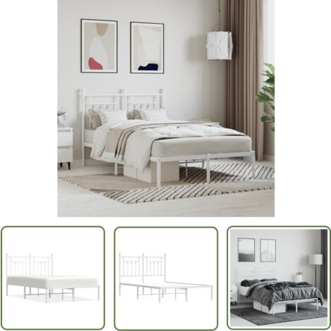 The Living Store Bettgestell mit Kopfteil Metall Weiß 120x200 cm - Metallbettfundament - Doppelbett - Weißes Bettgestell - Boxspringbett - Bettrahmen