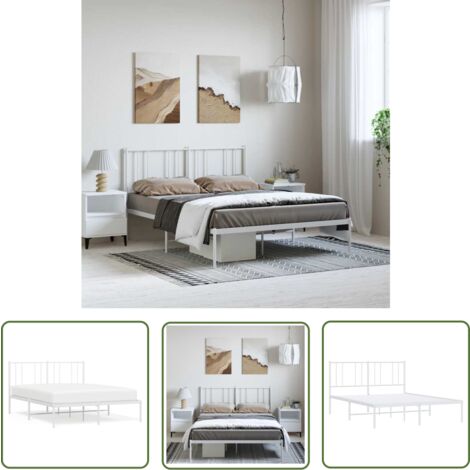 The Living Store Bettgestell mit Kopfteil Metall Weiß 135x190 cm - Metallbett - Doppelbett - Boxspringbetten - Bettgestell - Weißes Bett