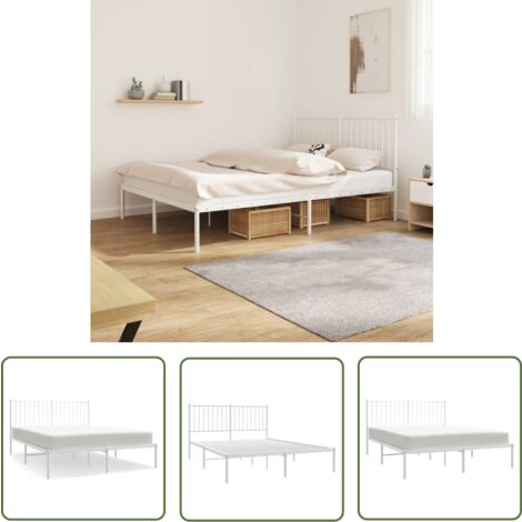 The Living Store Bettgestell mit Kopfteil Metall Weiß 140x200 cm - Bettestel - Doppelbett - Metallbett - Weißes Bett - Boxspringbetten