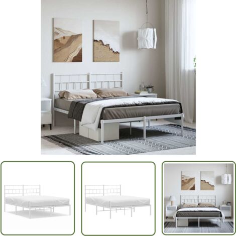 The Living Store Bettgestell mit Kopfteil Metall Weiß 150x200 cm - Bettgestell - Metallbett - Doppelbett - Weißes Bett - Boxspringbetten