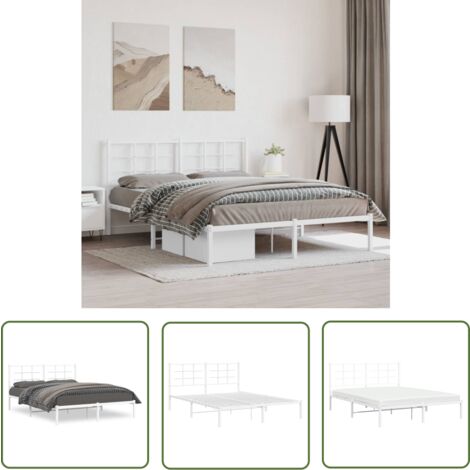 The Living Store Bettgestell mit Kopfteil Metall Weiß 150x200 cm - Metallbettfundament - Doppelbett - Weißes Bettgestell - Bettrahmen - Boxspringrahmen