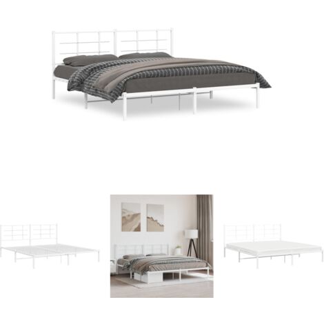 The Living Store Bettgestell mit Kopfteil Metall Weiß 180x200 cm - Betten & Bettgestelle