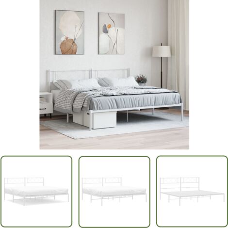 The Living Store Bettgestell mit Kopfteil Metall Weiß 180x200 cm - Bettgestell - Metallbett - Doppelbett - Weißes Bett - Kopfteil