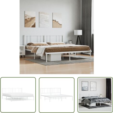 The Living Store Bettgestell mit Kopfteil Metall Weiß 180x200 cm - Metallbett - Doppelbett - Boxspringbetten - Bettgestell - Weißes Bett