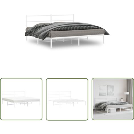 The Living Store Bettgestell mit Kopfteil Metall Weiß 180x200 cm - Metallbettfundament - Doppelbett Gestell - Weißes Bettgestell - Boxspringrahmen - Bettrahmen
