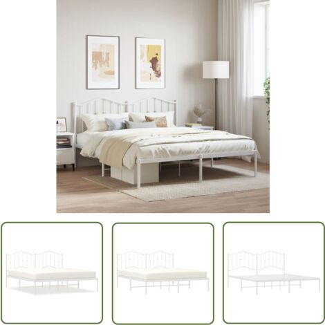 The Living Store Bettgestell mit Kopfteil Metall Weiß 180x200 cm - Metallbettfundament - Doppelbett Gestell - Weißes Bettgestell - Boxspringrahmen - Bettrahmen Stahl