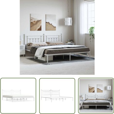 The Living Store Bettgestell mit Kopfteil Metall Weiß 193x203 cm - Bettstellengestell - Doppelbett - Metallbett - Weißes Bettgestell - Boxspringbettenrahmen