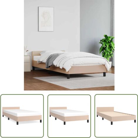 The Living Store Bettgestell mit Kopfteil ohne Matratze Cappuccino 100x200 cm - Bettesrahmen - Doppelbett - Kopfteil - Kunstleder - Braun