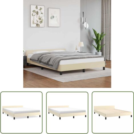 The Living Store Bettgestell mit Kopfteil ohne Matratze Creme 140x190 cm - Bettsofa - Kopfteil - Kunstlederbett - Cremefarbenes Bett - Doppelbett