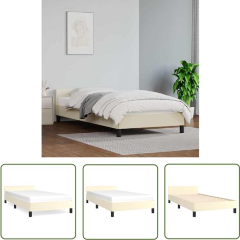 The Living Store Bettgestell mit Kopfteil ohne Matratze Creme 90x190 cm - Bettstellengestell - Doppelbett - Kopfteil - Cremefarben - Kunstleder