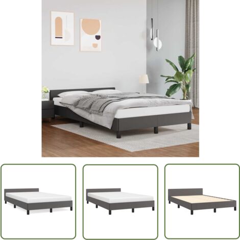 The Living Store Bettgestell mit Kopfteil ohne Matratze Grau 120x200 cm - Bettsofa - Kopfteil - Kunstleder Bett - Doppelbett - Boxspringbetten