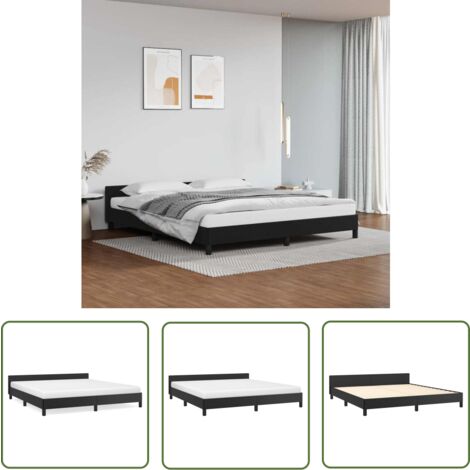 The Living Store Bettgestell mit Kopfteil ohne Matratze Schwarz 180x200 cm - Bettstellengestell - Doppelbett - Kopfteil - Kunstleder - Schwarz
