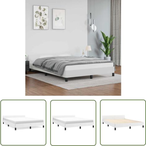 The Living Store Bettgestell mit Kopfteil ohne Matratze Weiß 140x190 cm - Bettsofa - Kopfteil Bett - Doppelbett - Weißes Bett - Kunstleder Bett
