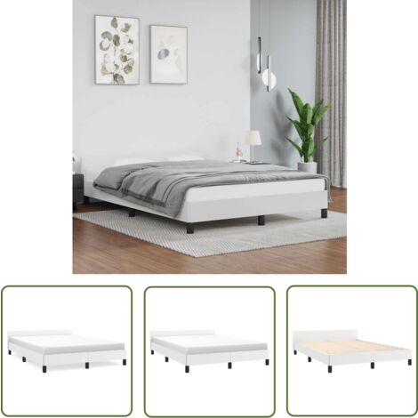 The Living Store Bettgestell mit Kopfteil ohne Matratze Weiß 140x200 cm - Bettesrahmen - Doppelbett - Kopfteil - Weißes Bett - Kunstleder Bett
