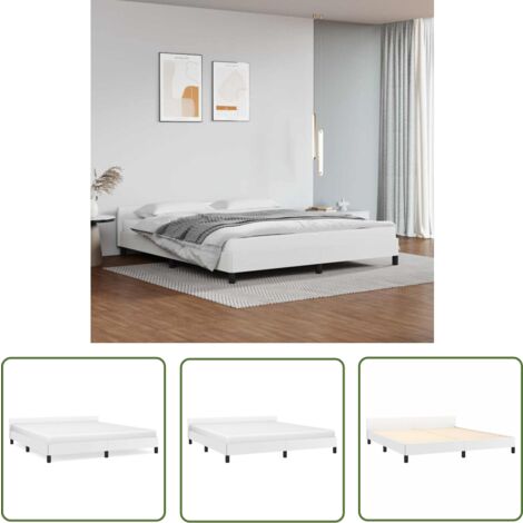 The Living Store Bettgestell mit Kopfteil ohne Matratze Weiß 180x200 cm - Bettsofa - Kopfteil - Doppelbett - Weißes Bett - Lederbettwäsche