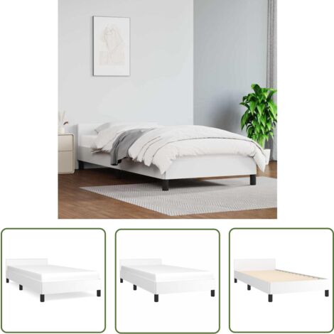 The Living Store Bettgestell mit Kopfteil ohne Matratze Weiß 90x190 cm - Bettestel - Doppelbett - Kopfteil - Weißes Bett - Kunstleder Bett