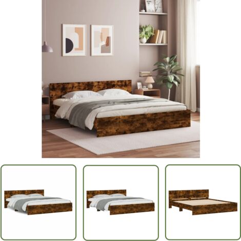 The Living Store Bettgestell mit Kopfteil Räuchereiche 180x200 cm - Holzbettfassungen - Doppelbett - Bettkopfteil - Massivholzbette - Bettgestell