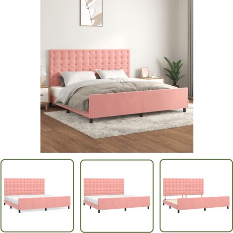 The Living Store Bettgestell mit Kopfteil Rosa 200x200 cm Samt - Samtsofa - Rosa Sofa - Doppelbett - Boxspringbetten - Hochbett