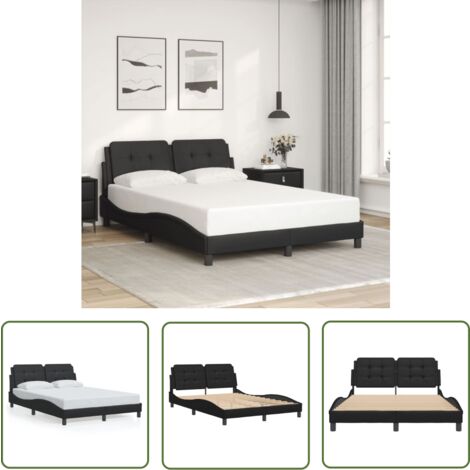 The Living Store Bettgestell mit Kopfteil Schwarz 140x200 cm Kunstleder - Bettsofa - Schlafzimmermöbel - Boxspringbetten - Doppelbett - Schwarzes Bett