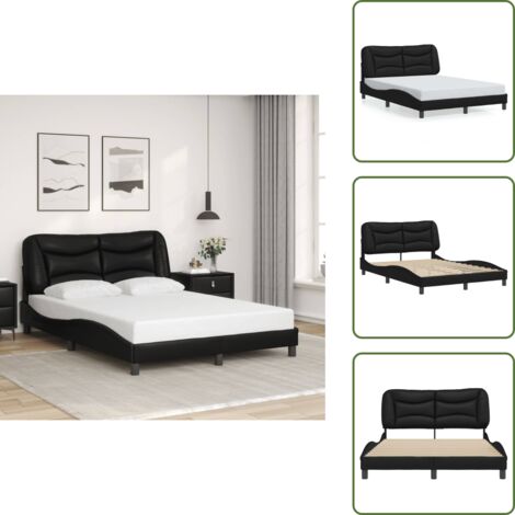 The Living Store Bettgestell mit Kopfteil Schwarz 140x200 cm Kunstleder - Bettstell - Doppelbett - Boxspringbetten - Schlafzimmermöbel - Schwarzes Bett