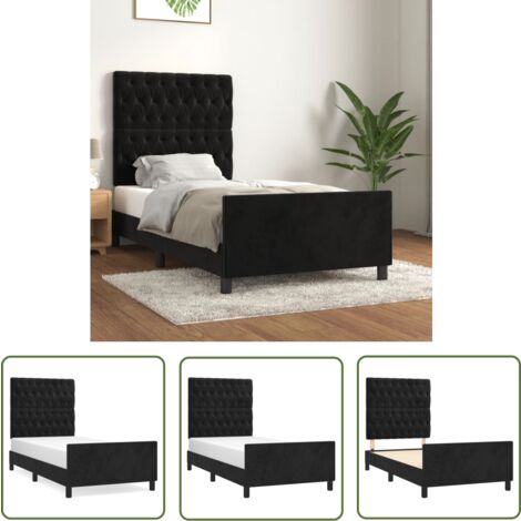 The Living Store Bettgestell mit Kopfteil Schwarz 90x190 cm Samt - Samtbettwäsche - Bettessel - Boxspringbett - Doppelbett - Hochbett
