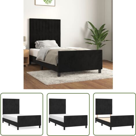 The Living Store Bettgestell mit Kopfteil Schwarz 90x190 cm Samt - Samtbettwäsche - Doppelbett - Boxspringbett - Lattenrost - Hochbett