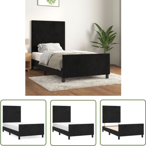 The Living Store Bettgestell mit Kopfteil Schwarz 90x200 cm Samt - Samtbettwäsche - Bettestel Schwarz - Doppelbett - Boxspringbett - Hochbett