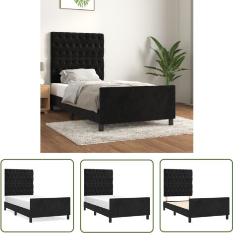 The Living Store Bettgestell mit Kopfteil Schwarz 90x200 cm Samt - Samtsofa - Doppelbett - Boxspringbetten - Bettenrahmen - Hochbett