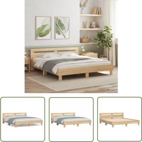 The Living Store Bettgestell mit Kopfteil Sonoma-Eiche 200x200 cm Holzwerkstoff - Holzbettfassungen - Doppelbett - Bettkopfteil - Sonoma Eiche - Massivholzbette