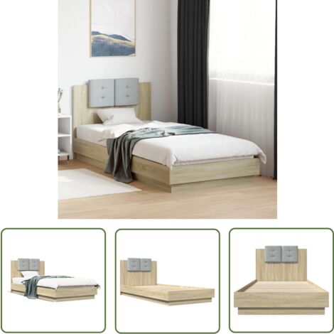 The Living Store Bettgestell mit Kopfteil Sonoma-Eiche 90x200 cm Holzwerkstoff - Bettes - Doppelbetten - Bettkopfteile - Holzrahmen - Lattenrost