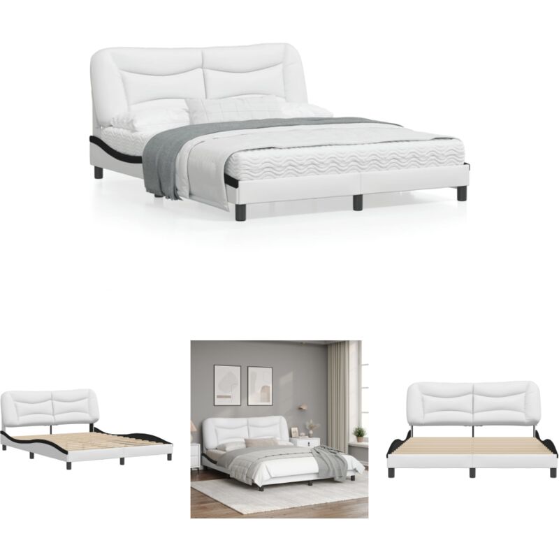 Vidaxl The Living Store Bettgestell Mit Kopfteil Weiß Und Schwarz 160x200 Cm Kunstleder - Betten & Bettgestelle