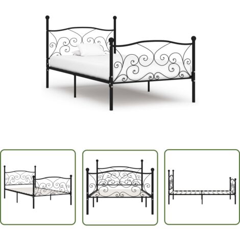 The Living Store Bettgestell mit Lattenrost Schwarz Metall 100 × 200 cm - Metallbettgestell - Doppelbett - Boxspringbett - Schlafraumgestaltung - Modernes Bett