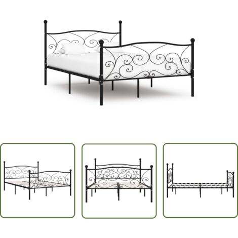 The Living Store Bettgestell mit Lattenrost Schwarz Metall 140 × 200 cm - Metallbettgestell - Doppelbett - Boxspringbett - Schlafraumgestaltung - Modernes Bett