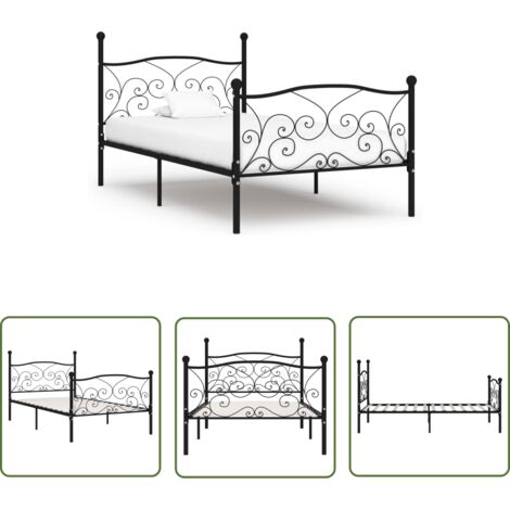 The Living Store Bettgestell mit Lattenrost Schwarz Metall 90×200 cm - Metallbettgestell - Doppelbett - Boxspringbett - Schlafraumgestaltung - Modernes Bett