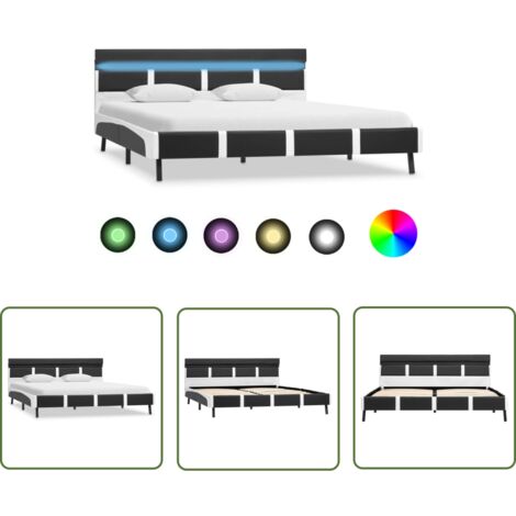 The Living Store Bettgestell mit LED Grau Kunstleder 140x200 cm - Bettrahmen - Led-Bett - Platform Bett - Kunstleder Bett - Doppelbett