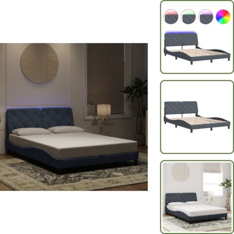 The Living Store Bettgestell mit LED-Leuchten Dunkelgrau 140x200 cm Samt - Samtbettwäsche - Bettsofa - Doppelbett - Boxspringbett - Hochbett