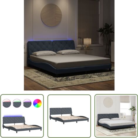 The Living Store Bettgestell mit LED-Leuchten Dunkelgrau 180x200 cm Samt - Samtbettwäsche - Bettsofa - Doppelbett - Boxspringbett - Hochbett