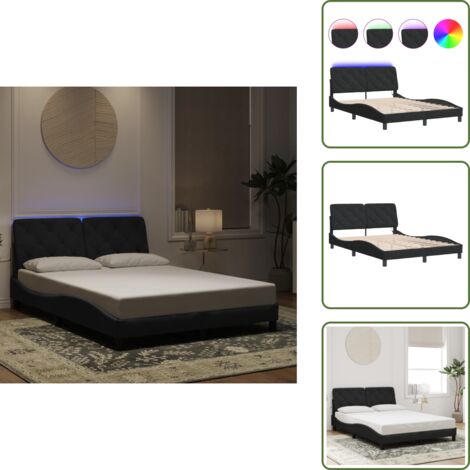 The Living Store Bettgestell mit LED-Leuchten Schwarz 140x200 cm Samt - Samt Bettgestell - Schwarzes Bettgestell - Doppelbett - Boxspringbetten - LED Beleuchtung