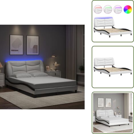 The Living Store Bettgestell mit LED ohne Matratze "Hvar" Weiß und Schwarz 140x200 cm - LED-Leuchten