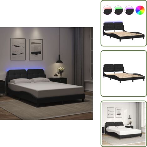 The Living Store Bettgestell mit LED ohne Matratze "Zadar" Schwarz 140x200 cm - LED-Leuchten